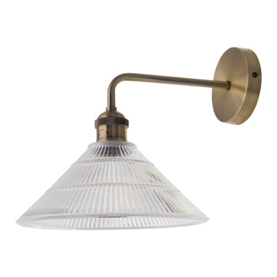 First Choice Lighting IsaacAntique Brass Wall Light With Fluted Glass Shade from B&Q