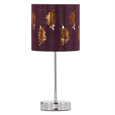 First Choice Lighting Chrome Stick Table Lamp With Burgundy Fern Cut Out Shade from B&Q