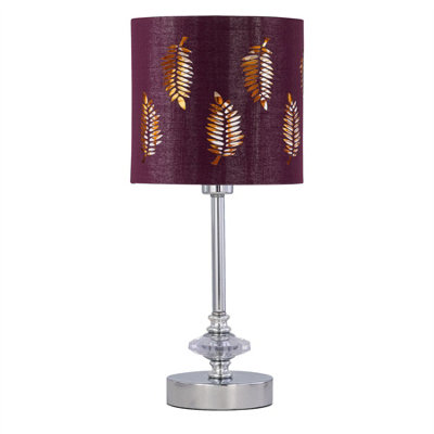 First Choice Lighting Chrome Jewelled Table Lamp With Burgundy Fern Shade from B&Q