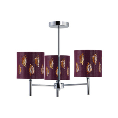 First Choice Lighting BreaChrome 3 Light Fitting With Burgundy Fern Shades from B&Q