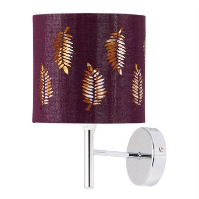 First Choice Lighting BreaChrome Wall Light With Burgundy Fern Shade from B&Q