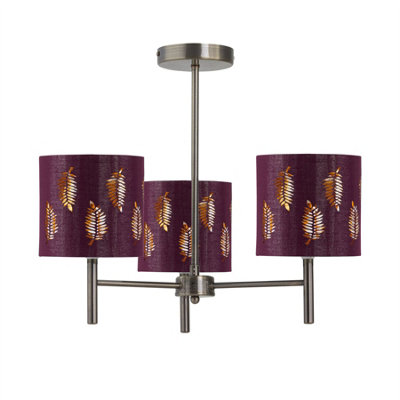 First Choice Lighting BreaAntique Brass 3 Light Fitting With Burgundy Fern Shades from B&Q