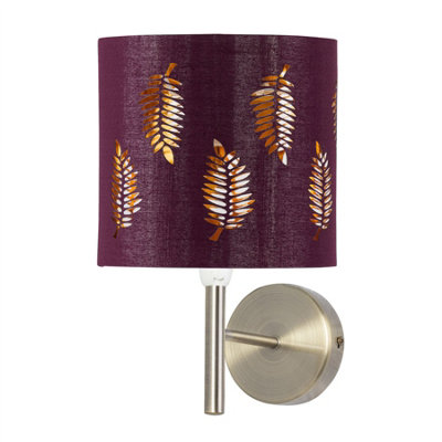 First Choice Lighting BreaAntique Brass Wall Light With Burgundy Fern Shade from B&Q