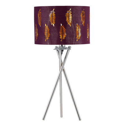 First Choice Lighting Chrome Tripod Table Lamp With Burgundy Fern Cut Out Shade from B&Q