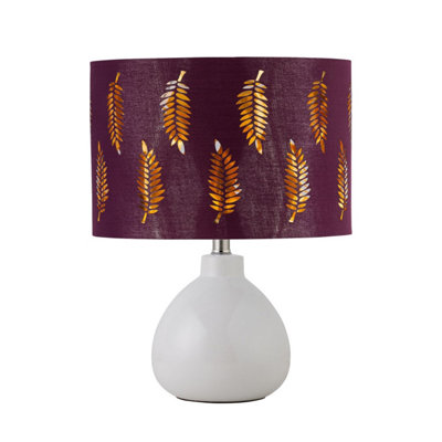First Choice Lighting TuscanWhite Ceramic Lamp With Burgundy Fern Shade from B&Q