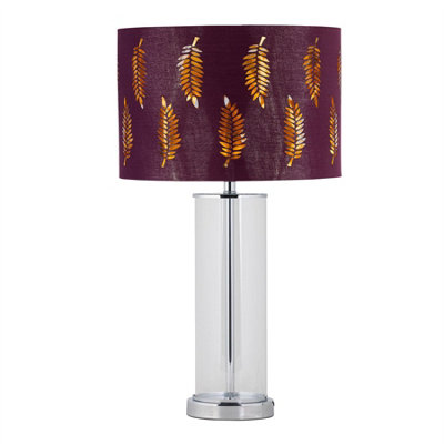 First Choice Lighting AuraChrome Table Lamp With Burgundy Fern Cut Out Shade from B&Q