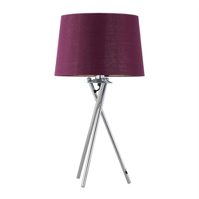 First Choice Lighting TripodChrome Lamp With Burgundy & Gold Fabric Shade from B&Q