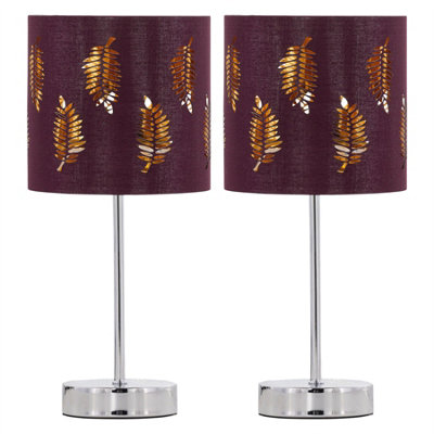 First Choice Lighting Set Of 2 Chrome Touch Operated Table Lamps With Burgundy Fern Shade from B&Q