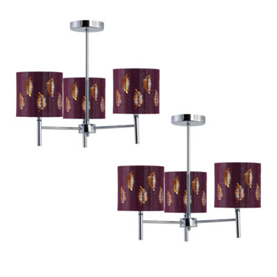 First Choice Lighting Set Of 2 BreaChrome 3 Light Fittings With Burgundy Fern Shades from B&Q