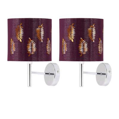 First Choice Lighting Set Of 2 BreaChrome Wall Lights With Burgundy Fern Shades from B&Q