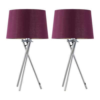 First Choice Lighting Set Of 2 TripodChrome Lamp With Burgundy & Gold Fabric Shades from B&Q
