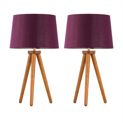 First Choice Lighting Set Of 2 Dark Oak Table Lamp Or Bedside Lights With Burgundy Shades from B&Q