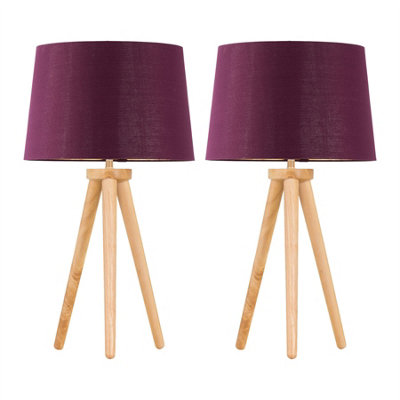 First Choice Lighting Set Of 2 Light Oak Table Lamp Or Bedside Lights With Burgundy Shades from B&Q