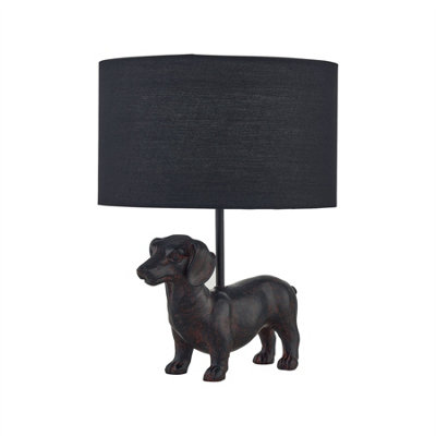 First Choice Lighting RonnieDachshund Dog Lamp With Black Fabric Shade from B&Q