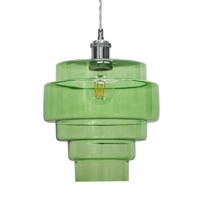 First Choice Lighting Benson5 Tier Green Glass Easy Fit Pendant Lightshade from B&Q