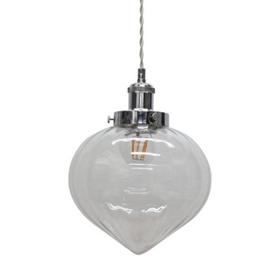 First Choice Lighting LaylaClear Glass Easy Fit Pendant Shade With Chrome Detail from B&Q