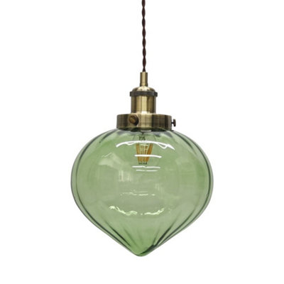First Choice Lighting LaylaGreen Glass Easy Fit Pendant Shade With Antique Brass Detail from B&Q