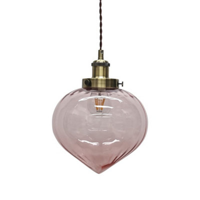 First Choice Lighting LaylaPink Glass Easy Fit Pendant Shade With Antique Brass Detail from B&Q