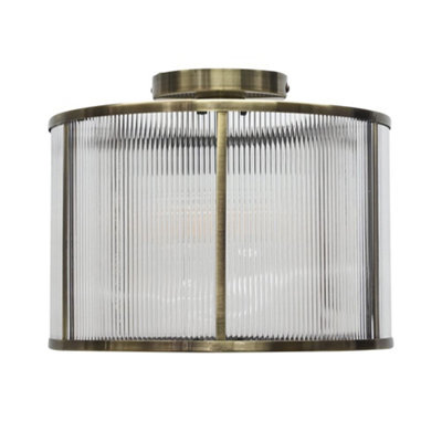 First Choice Lighting BromleyAntique Brass With Ribbed Diffuser Flush Ceiling Light from B&Q