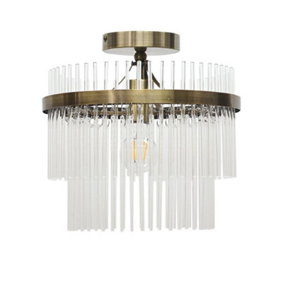 First Choice Lighting GeorgiaAntique Brass With Glass Rods Flush Ceiling Light from B&Q