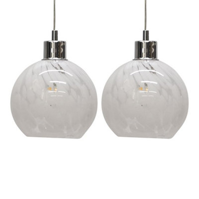 B&Q -  Set Of 2 ConfettiWhite And Clear Glass Pendant Shades