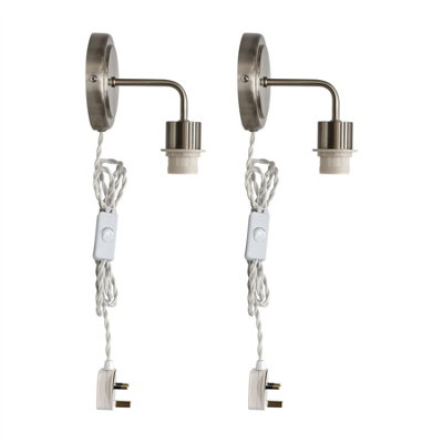 First Choice Lighting Set Of 2 Toby -Satin Nickel Plug In Wall Light Fittings Only from B&Q