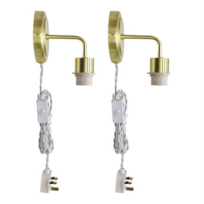 First Choice Lighting Set Of 2 TobySatin Brass Plug In Wall Light Fittings Only from B&Q