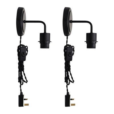 First Choice Lighting Set Of 2 Toby -Black Plug In Wall Light Fittings Only from B&Q