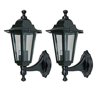First Choice Lighting Set Of 2 CumbriaBlack With Clear Six Sided Ip44 Outdoor Wall Lights from B&Q
