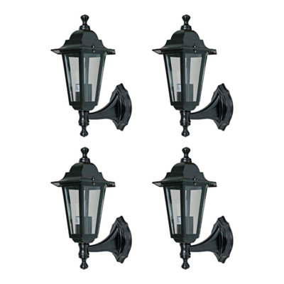 First Choice Lighting Set Of 4 CumbriaBlack With Clear Six Sided Ip44 Outdoor Wall Lights from B&Q