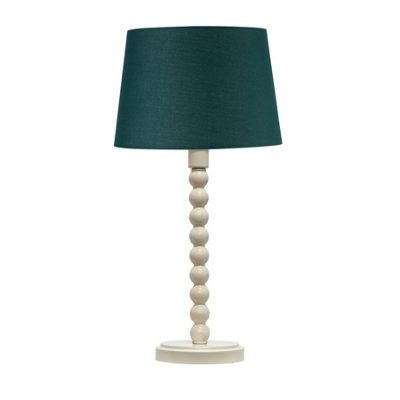 First Choice Lighting Unisex White Bobbin - Ivory Lamp With Dark Green Cotton Shade In - Image 3