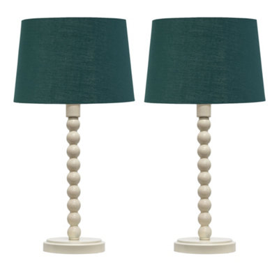 First Choice Lighting Set Of 2 BobbinIvory Lamps With Dark Green & Gold Shades from B&Q