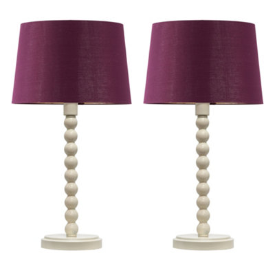 First Choice Lighting Set Of 2 BobbinIvory Lamps With Burgundy & Gold Shades from B&Q