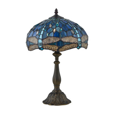 First Choice Lighting BeaumontTiffany Dragonfly Coloured Glass 47Cm Table Lamp from B&Q