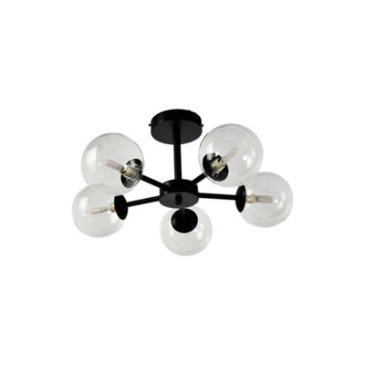 B&Q -  OdysseyBlack 5 Light Fitting With Clear Glass Shades