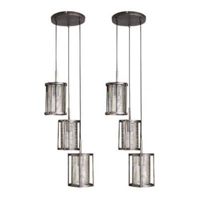 First Choice Lighting Set Of 2 EliBrushed Silver With Mesh Shades Cluster Pendants from B&Q
