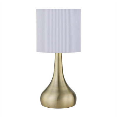 First Choice Lighting RomanaAntique Brass Touch Table Lamp With White Pleated Shade from B&Q