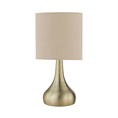 First Choice Lighting Light First Choice Ing Romana - Antique Brass Touch Table Lamp With Natural Linen Shade 36Cm