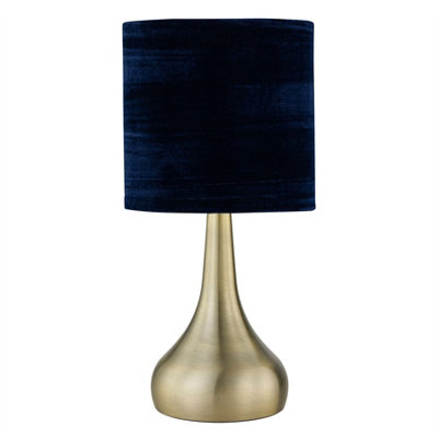 First Choice Lighting RomanaAntique Brass Touch Table Lamp With Blue Crushed Velvet Shade from B&Q