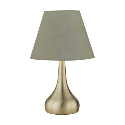 First Choice Lighting RomanaAntique Brass Touch Table Lamp With Sage Green Shade from B&Q