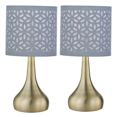First Choice Lighting Set Of 2 RomanaAntique Brass Touch Table Lamps Grey Laser Cut Shade from B&Q