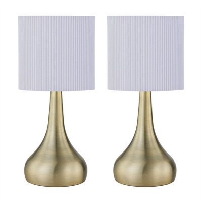 First Choice Lighting Set Of 2 RomanaAntique Brass Touch Table Lamps White Pleated Shade from B&Q