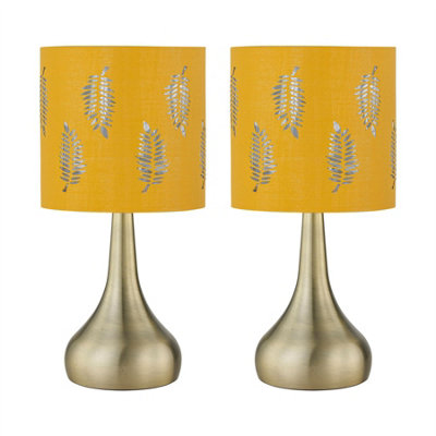 First Choice Lighting Set Of 2 RomanaAntique Brass Touch Table Lamps Ochre Fern Shade from B&Q