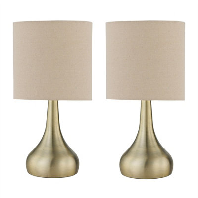 First Choice Lighting Set Of 2 RomanaAntique Brass Touch Table Lamp With Linen Shades from B&Q