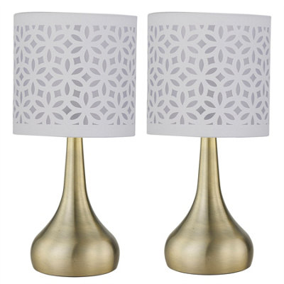 First Choice Lighting Set Of 2 RomanaAntique Brass Touch Table Lamps White Cut Out Shade from B&Q