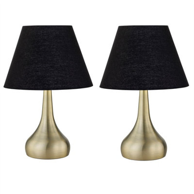 First Choice Lighting Set Of 2 RomanaAntique Brass Touch Table Lamps With Black Shades from B&Q