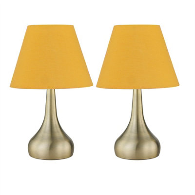 First Choice Lighting Light First Choice Ing Set Of Romana - Antique Brass Touch Table Lamps With Ochre Shades Size 2