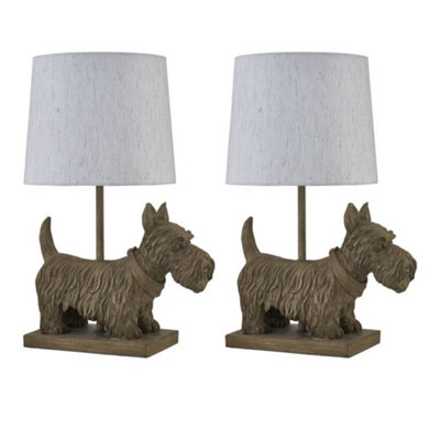First Choice Lighting Light First Choice Ing Set Of Bonnie - Scottie Dog Table Lamps With Oatmeal Linen Shade Size 2