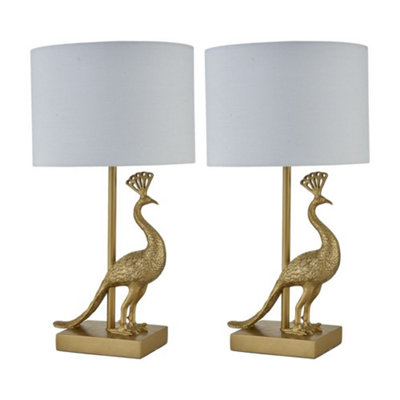First Choice Lighting Set Of 2 MajesticGold Peacock Table Lamps With White Shades from B&Q