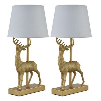 First Choice Lighting Set Of 2 GraceGold Stag Table Lamps With White Shades from B&Q